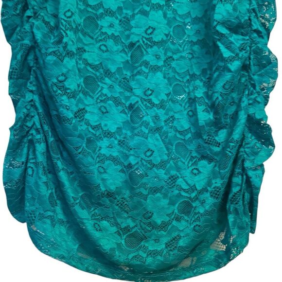 Torrid Aqua Blue/Green Stretch Lace Crew Neck Cinch Side Tee Size 3 3XL NWT - Picture 5 of 13